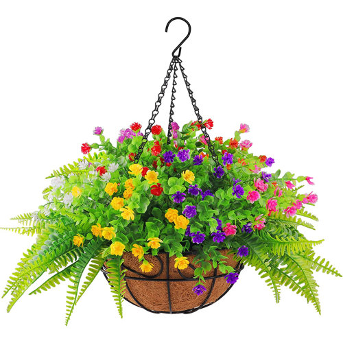 Primrue Silk Hanging Basket Arrangement in Basket Wayfair